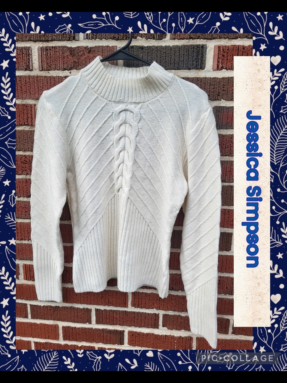 Jessica Simpson Cream Cable-Front Mock Neck Sweater